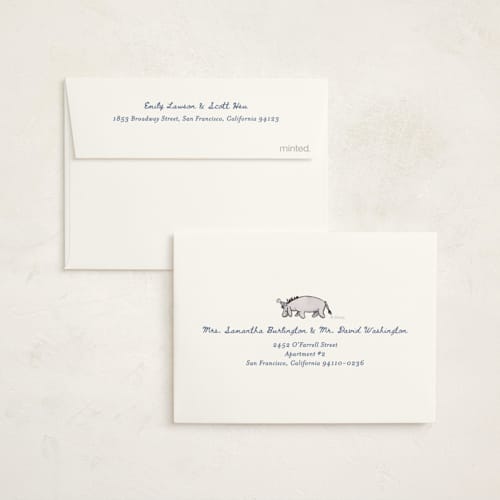 This is a mist kids thank you cards with standard by Becky Nimoy called disney's pooh and friends party table printing on strathmore in standard