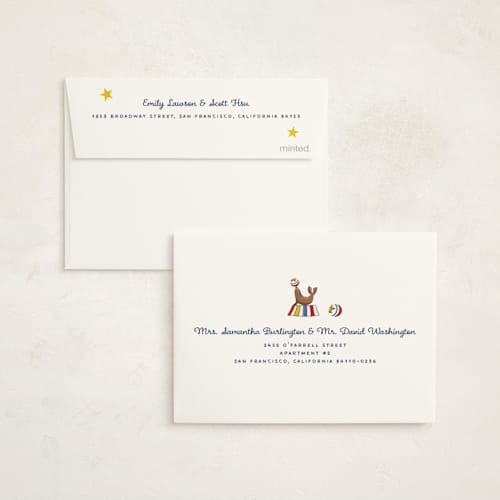 This is a scarlet kids thank you cards with standard by Becky Nimoy called circus printing on strathmore in standard