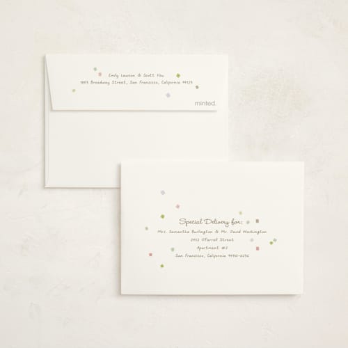 This is a blush kids thank you cards with standard by Tina Faselli called confetti party printing on strathmore in standard
