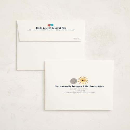 This is a midnight kids thank you cards with standard by peetie design called space age printing on strathmore in standard