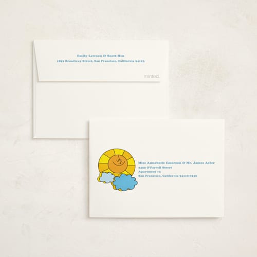 This is a summer kids thank you cards with standard by Morgan Ramberg called birthday groove printing on strathmore in standard
