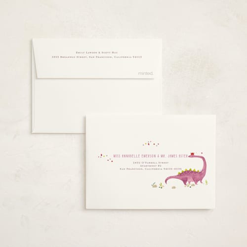 This is a forest kids thank you cards with standard by Sarah Knight called party dinos printing on strathmore in standard