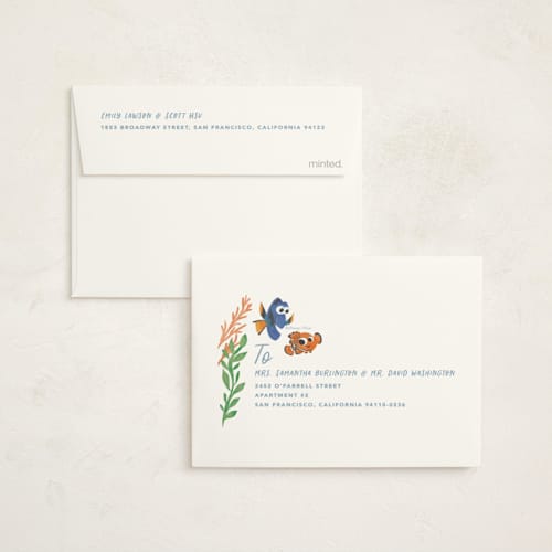 This is a aqua kids thank you cards with standard by Creo Study called disney and pixar’s finding nemo’s one-der the sea party printing on strathmore in standard