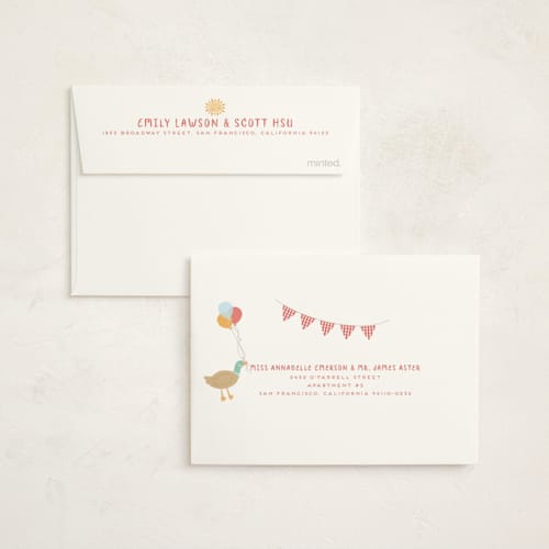 This is a barn kids thank you cards with standard by peetie design called barnyard fun printing on strathmore in standard