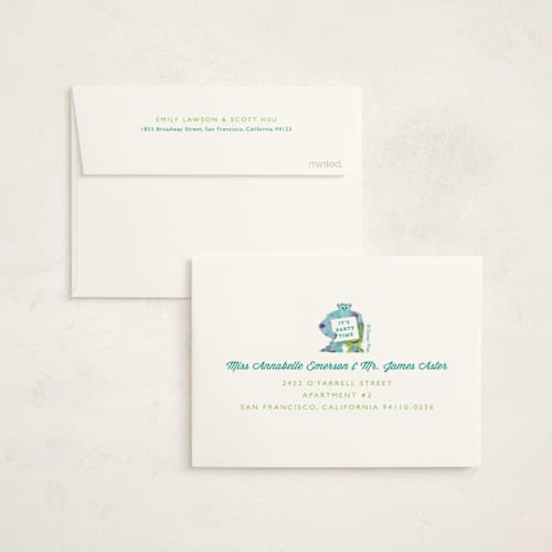 This is a marshmallow kids thank you cards with standard by Holly Whitcomb called disney and pixar's monster's inc party printing on strathmore in standard