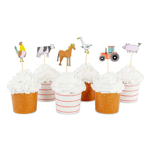 This is a multicolor party decorations by Jollity and Co called on the farm cupcake decorating set in standard