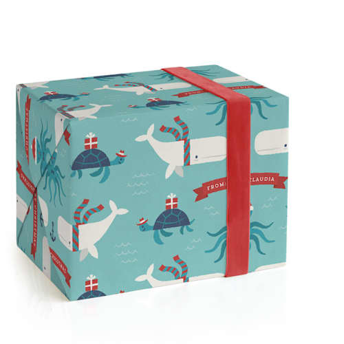 This is a turquoise wrapping paper with standard by Bob Daly called under the sea christmas printing on wrapping paper in standard