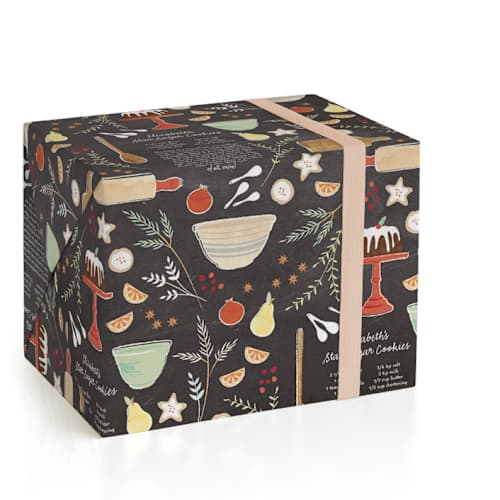 This is a chalkboard wrapping paper with standard by Olivia Kanaley Inman called sugar & spice printing on wrapping paper in standard