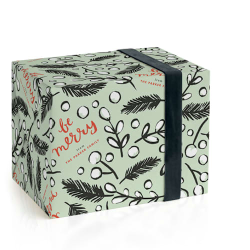This is a mint wrapping paper with standard by Alethea and Ruth called be merry branches printing on wrapping paper in standard