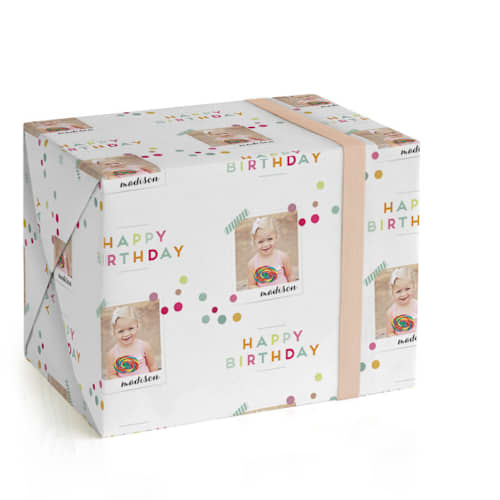 This is a cupcake wrapping paper with standard by Lori Wemple called birthday snap printing on wrapping paper in standard