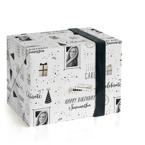 This is a frosting wrapping paper with standard by Hooray Creative called birthday confetti printing on wrapping paper in standard