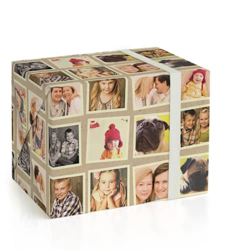 This is a kraft wrapping paper with standard by Up Up Creative called cool collage printing on wrapping paper in standard