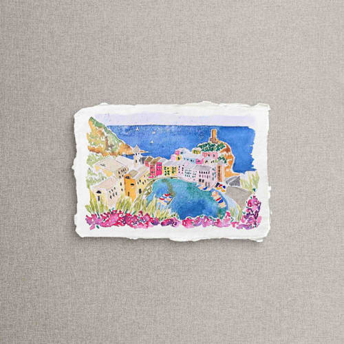 This is a multicolor commission art by Cotton and Bow called original watercolor landscape gift | 5x7" | handmade paper in standard