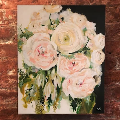 This is a multicolorassorted-colors commission art by Ashley Myers called wedding bouquet, 18 x 24 in, painting commission in standard
