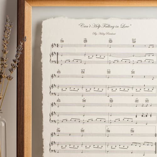 This is a natural commission art by Ellie OBrien called your first dance music sheet on handmade cotton paper professional framed! in standard