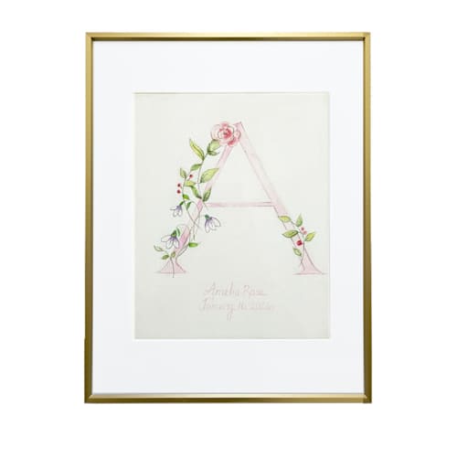 This is a multicolor commission art by AlisonJerry called custom letter with birthday,name plus flower on white watercolor paper. in standard