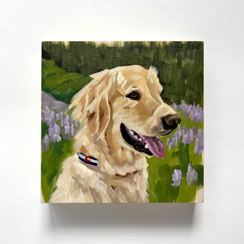 This is a multicolor commission art by Holly Whitcomb called mini pet portrait, 5x5", oil painting commission in standard