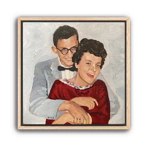 This is a multicolorassorted-colors commission art by Holly Whitcomb called painterly people portrait, 12x12", painting commission in standard