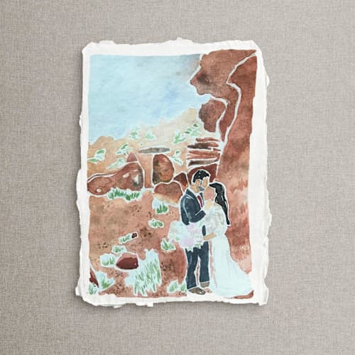 This is a multicolor commission art by Cotton and Bow called original watercolor anniversary portrait | 5x7" | handmade paper in standard