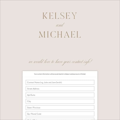 This is a champagne digital wedding address collection cards by Everett Paper Goods called emblem printing on digital paper in standard