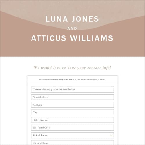 This is a latte digital wedding address collection cards by Blustery August called luna printing on digital paper in standard