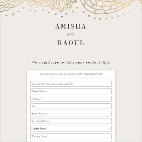 This is a champagne digital wedding address collection cards by Oma N. Ramkhelawan called elegant henna printing on digital paper in standard