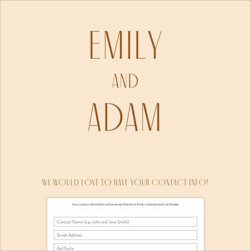 This is a rust digital wedding address collection cards by April Astudillo called classic touch printing on digital paper in standard