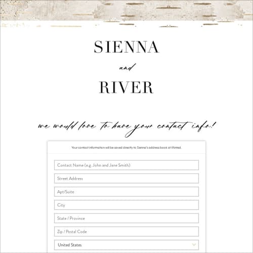 This is a river birch digital wedding address collection cards by Zhay Smith called gilded birch printing on digital paper in standard