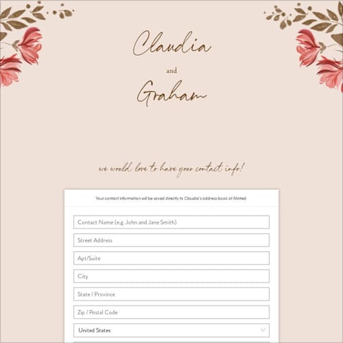 This is a scarlet digital wedding address collection cards by Vivian Yiwing called painterly florals printing on digital paper in standard