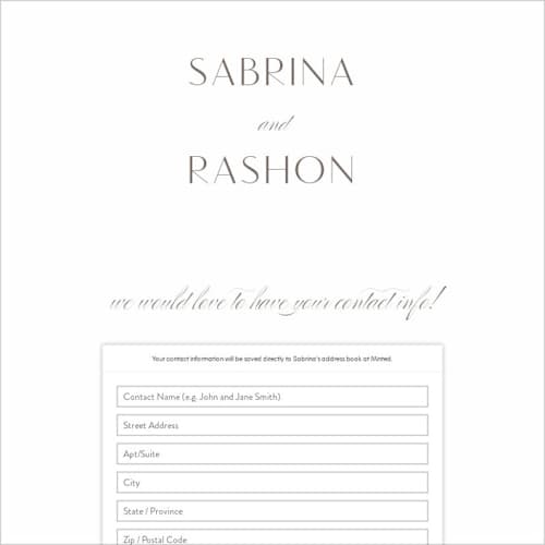 This is a pearl digital wedding address collection cards by Hooray Creative called gilded ampersand printing on digital paper in standard