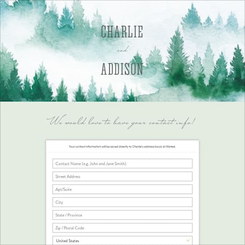 This is a aqua digital wedding address collection cards by Yuliya Evseeva called forest air printing on digital paper in standard