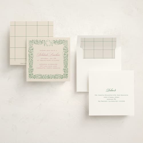 This is a garden debutante party invitations with standard by Pati Cascino called reticella printing on signature in standard