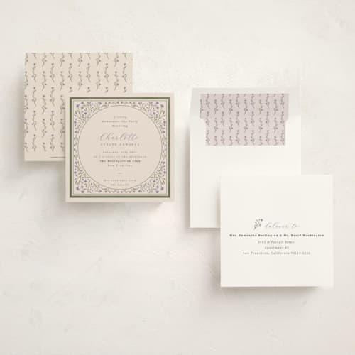 This is a lavender debutante party invitations with standard by Adelyn T. called garden printing on signature in standard