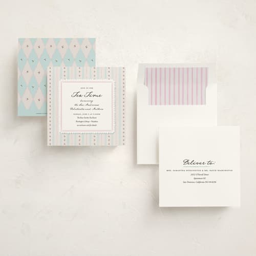 This is a blue raspberry debutante party invitations with standard by Kamala Nahas called tea time printing on signature in standard