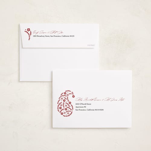 This is a candied apple diwali cards with foil pressed by Mansi Verma called gilded paisley printing on recycled smooth signature in standard
