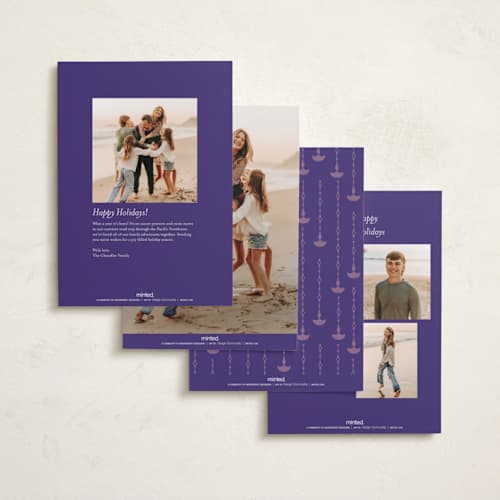 This is a aubergine diwali cards with foil pressed by Creo Study called diwali toran printing on recycled smooth signature in standard