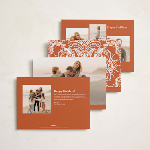 This is a rust diwali cards with standard by Oma N. Ramkhelawan called rangoli corners printing on recycled smooth signature in standard