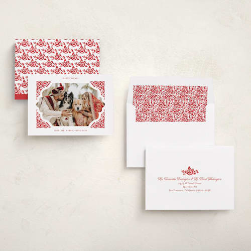 This is a ruby diwali cards with standard by Becky Nimoy called floral frame diwali printing on recycled smooth signature in standard