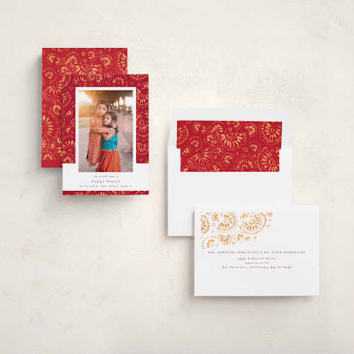 This is a crimson diwali cards with standard by Susanne Kasielke called spreading love printing on recycled smooth signature in standard