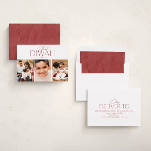 This is a fiery diwali cards with standard by Erin L. Wilson called three of a kind printing on recycled smooth signature in standard