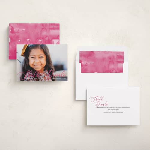 This is a magenta diwali cards with standard by Liz Conley called scripted diwali printing on recycled smooth signature in standard