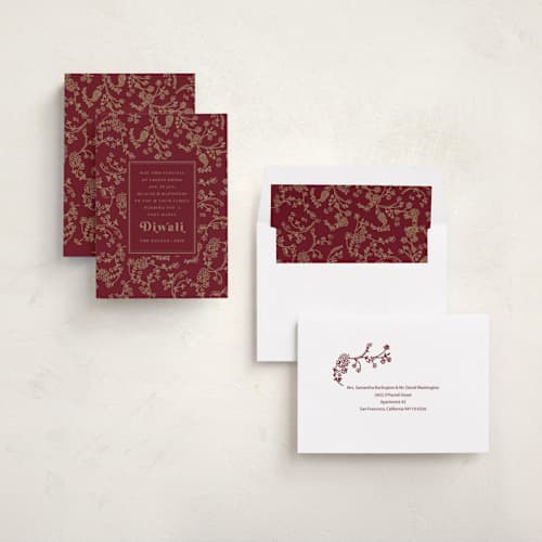 This is a ruby diwali cards with standard by Teju Reval called ornate wishes printing on signature in standard