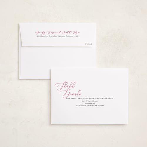This is a magenta diwali cards with standard by Liz Conley called scripted diwali printing on recycled smooth signature in standard