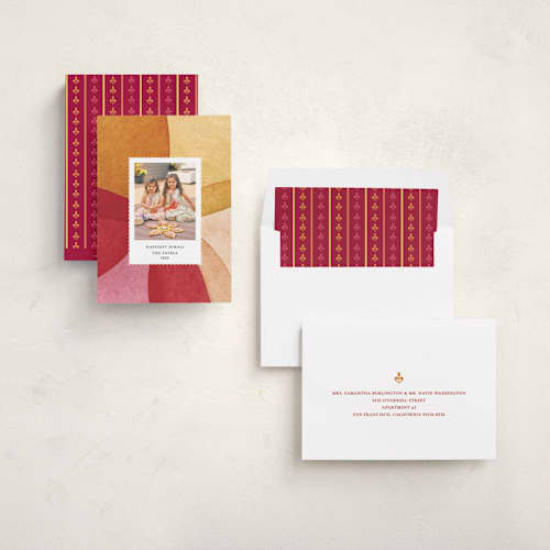 This is a petals diwali cards with standard by Sumak Studio called colorful diwali printing on recycled smooth signature in standard