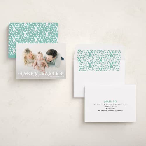 This is a cotton easter photo cards with standard by Kimberly FitzSimons called bunny ears printing on recycled smooth signature in standard