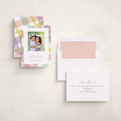 This is a candy easter photo cards with standard by Pixel and Hank called easter wishes printing on recycled smooth signature in standard