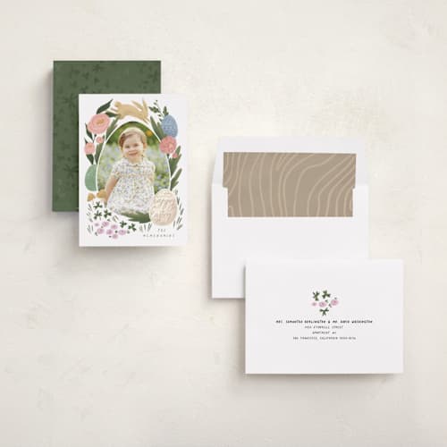 This is a garden easter photo cards with standard by Grae called garden eggs printing on recycled smooth signature in standard