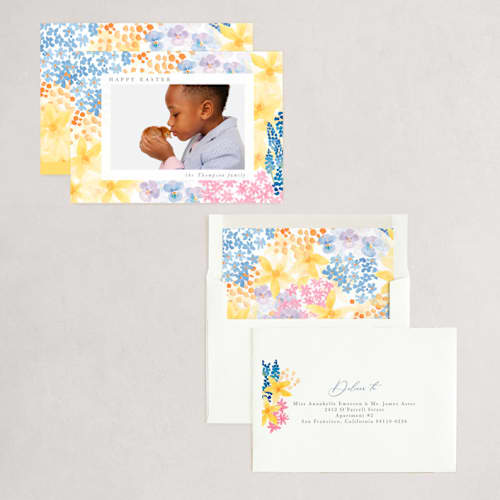 This is a periwinkle easter photo cards with standard by frau brandt called easter meadow printing on recycled smooth signature in standard