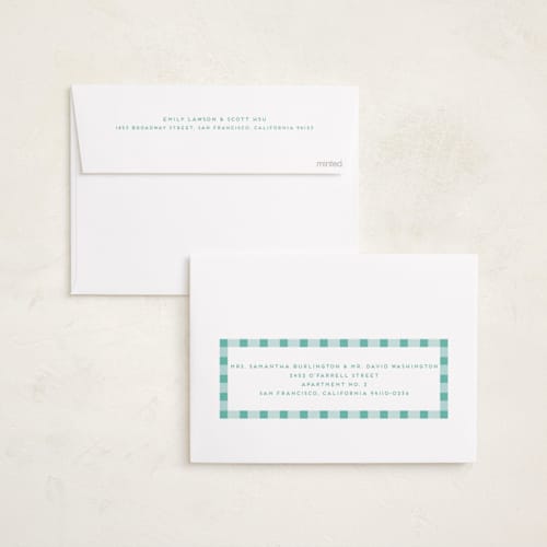 This is a aqua easter photo cards with standard by Sarah Cohn called easter plaid card printing on recycled smooth signature in standard