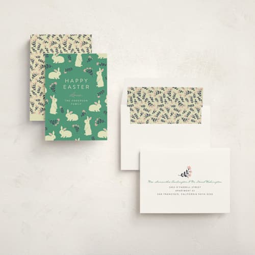 This is a easter grass easter photo cards with standard by Jamie Alexander called bunnies and blooms printing on signature in standard